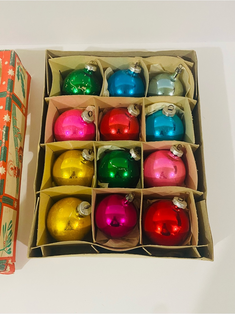 Vintage Multi-Color Glass Christmas Ornament Set - 12 Pack